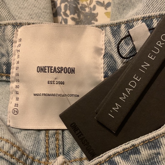 One Teaspoon Blue Graffiti Straight Leg Jeans Size 18 - Picture 16 of 16